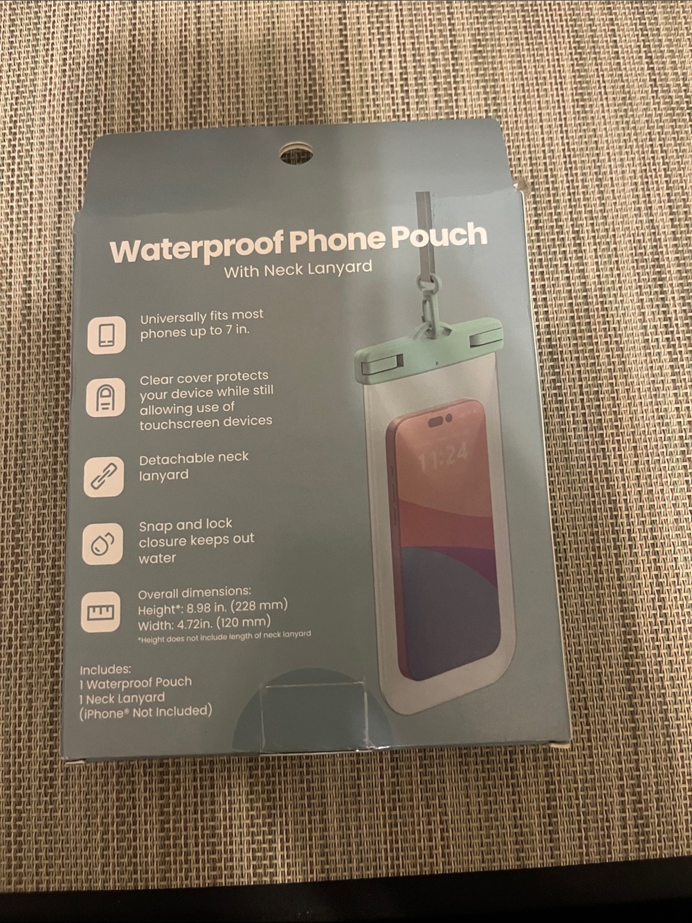 Source Unknown Waterproof Phone Pouch with Mint Green Top and Clear Body - Picture 2 of 2